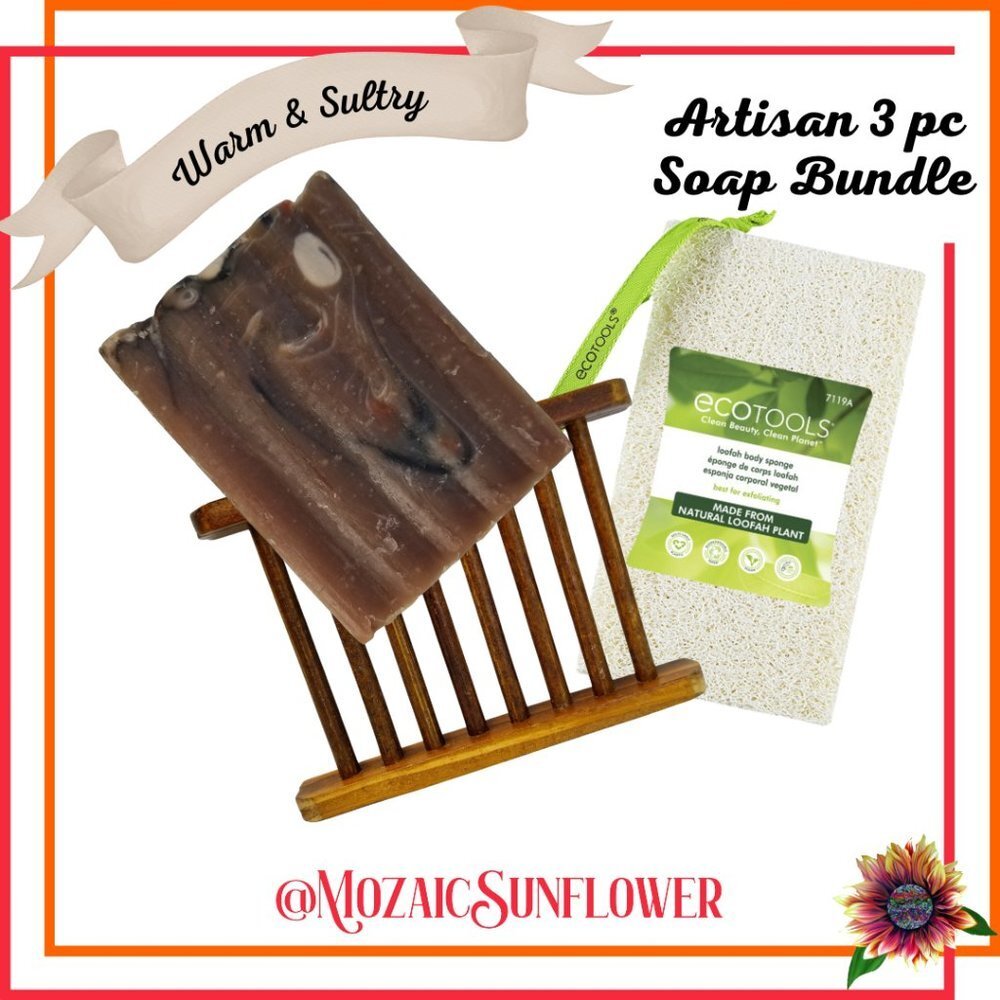 Artisan Vetiver Patchouli Goats Milk Soap with Bamboo Soap Tray & Loofah